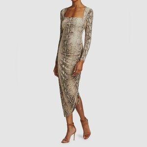Jonathan Simkhai Beige Snake Print Long Sleeve Dress